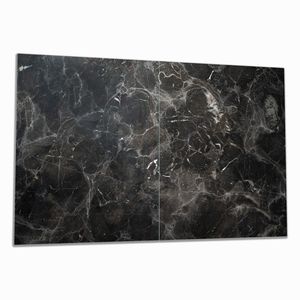 Wallario Herdabdeckplatte aus Glas, Größe 80 x 52 cm 2-teilig, Motiv Schwarze Marmor-Optik