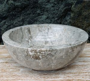 Massives Rundes Marmor Aufsatz-Waschbecken, Waschschale, Naturstein Handwaschbecken - Ø 40 cm Modell 9, Grau, Waschtische & Waschbecken