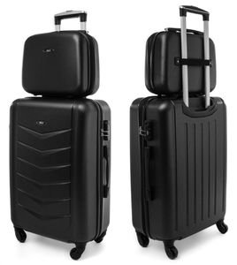 RGL 520 Kofferset ABS Hartschalen Koffer Abnehmbare Räder Trolley 2tlg Koffer XXL + Kosmetikkoffer Schwarz