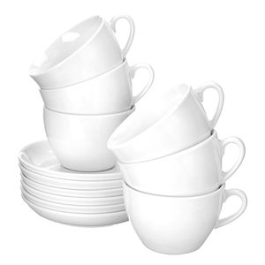 Esmeyer 6 Cappuccino-Tassen 0,30 ltr. mit Untertasse aus weißem, schweren Porzellan Form BISTRO , 433-213