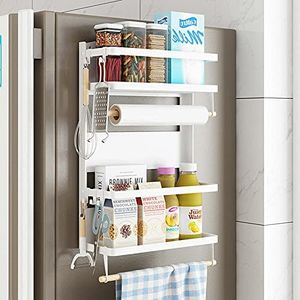 Kühlschrank Hängeregal Kühlschrank Küche Organizer Aufbewahrung mit Küchenrollenhalter 40x30x11cm Weiß