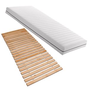 Matratzenset OrthoMatra KSP-500, 120x200 cm, Härtegrad H2 + Premium Rollrost mit 23 Leisten,