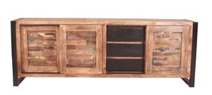 SIT Möbel Sideboard | 3 Schubladen und 3 Schiebetüren | Altholz natur mit bunt | Gestell Altmetall antikschwarz | B 180 x T 40 x H 65 cm | 12013-98 | Serie MOX