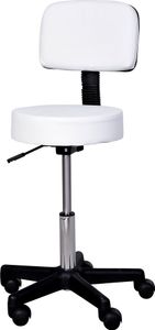 HOMCOM Rollhocker Höhenverstellbarer Arbeitshocker mit Lehne, Drehbarer Salon Hocker für Massage Büro Kunstleder Weiß Ø35 x 72-84 cm
