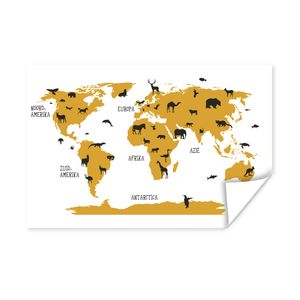MuchoWow® Poster Weltkarte - Kinder - Gold - Tiere - Kind 120x80 cm - Bilder