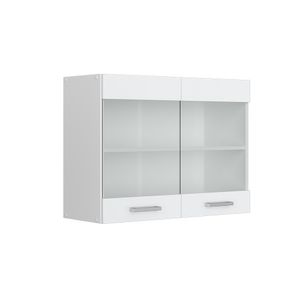 Livinity® Küchenschrank Glas R-Line, 80 cm, Weiß Hochglanz/Weiß