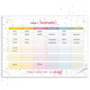 Dots Stundenplan 1. Klasse A4 Block - 25 Seiten, Einschulungsgeschenk Füllung Schultüte Mädchen u. Jungen, Stundenplan Papier Bunt