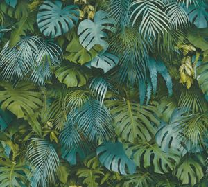 A.S. Création jungle wallpaper greenery palm tree wallpaper netkaná tapeta zelená modrá 10,05 m x 0,53 m