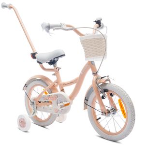 Mädchenfahrrad 14 Zoll Glocke Zusatzräder Schubstange Flower Bike aprikose