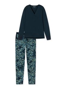 Schiesser Modern Nightwear Schlafanzug Shirt in modischer Oversized-Form, Gerippte Bündchen an den Fledermausärmeln, Hose mit elastischem Bund