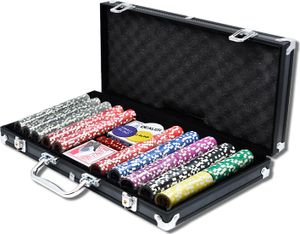 ACXIN Pokerový kufřík s 500 laserovými pokerovými žetony, 11,5g uzamykatelné příslušenství pro pokerové karty, pokerová sada, počet žetonů pro kasino, 55,5x20,5x6,4cm, černá barva
