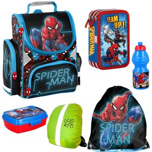 Školská taška Spiderman ergonomická aktovka púzdro na ceruzky taška do telocvične fľaša na pitie obed box kryt proti dažďu základná škola sada 6 licencovaných článkov Marvel Spiderman Spider-man Comics