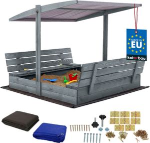 KOTARBAU® Sandkasten mit Abdeckung 140 x 140 cm Großer Grau Holzsandkasten mit Grau Dach Sandkasten mit Deckel Sandkasten mit Dach Gartenspielzeug Kinder imprägniert verschließbar mit Bänken KOTARBAU® Sandkasten mit Abdeckung 140 x 140 cm Großer Grau Holzsandkasten mit Grau Dach Sandkasten mit Deckel Sandkasten mit Dach Gartenspielzeug Kinder imprägniert verschließbar mit Bänken