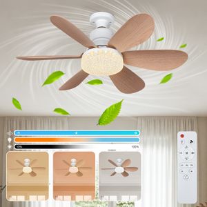 Tichý stropný ventilátor s osvetlením E27 40W, stropná lampa s diaľkovým ovládaním ventilátora, stropný ventilátor so svetlom stmievateľný časovač 3 rýchlosti, drevené zrno