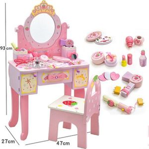360Home Rosa Erdbeer Kinderschminktisch Kinderfrisiertisch mit Drei Spiegeln【SH1307】