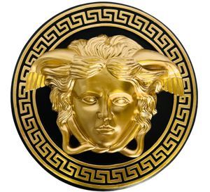 Nástenný reliéf nástenná maľba Medúza hlava Meander čierno-zlatý štýl 50.cm ručne maľované Retro Vintage grécka hlava na zavesenie