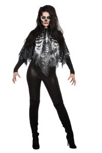 Damen Kostüm Skelett Poncho Halloween Karneval Fasching