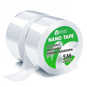 V1 Trade Doppelseitiges Klebeband Extra Stark 10m – Abwaschbares Nano Tape (2x5m)