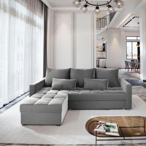 Masseno Ecksofa KOS PIK mit Schlaffunktion L-Form, Sofa mit Bettkasten, Wohnzimmersofa, Couch, Soffa, Bettsofa, Couchgarnitur- Hellgrau, PAROS 05