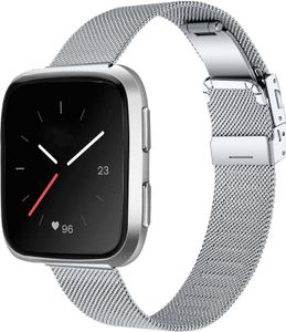 SYSTEM-S Armband Milanaise aus Metall für Fitbit Versa 3 2 Sense Smartwatch in Grau