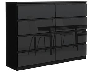 Komoda MebLocker s 8 zásuvkami 120 cm Ideálna do obývačky, spálne, detskej izby, izby pre mladých a kancelárie Moderné elegantné riešenie na štýlové uloženie a organizáciu (čierny lesk)
