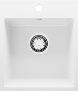Spülbecken Weiß 38 x 44 cm, Granitspüle + Ablauf-Set, Küchenspüle für 40er Unterschrank, Einbauspüle von Primagran