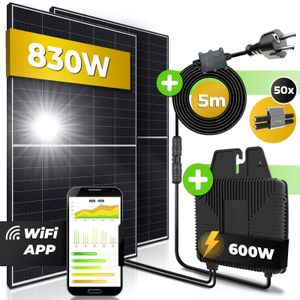 SUNNIVA® Balkonkraftwerk 830/600W Solaranlage, mit Beny Micro Wechselrichter, 5m Schuko Anschlusskabel, WIFI