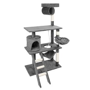 Cat Tree Grey Sisal 141cm Cat Scratching Tree Cat Tree Play Tree Climbing Tree