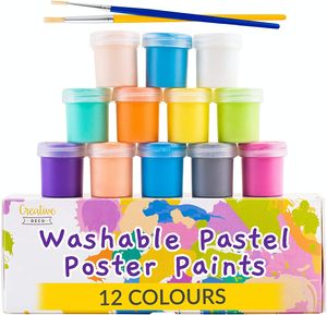 Creative Deco Pastell Kinder Fingerfarben | 20 ml x 12 Mehrfarbig Becher | ähnlich wie Acrylfarben | Bastelfarbe Plakatfarbe Set | Ungiftig Farben