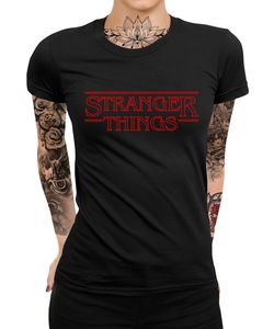 Stranger Things Hawkings Damen T-Shirt, Schwarz, M, Vorne