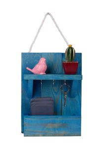 Evila Originals, Ovoid- MST2310, Blau, Schlüsselbretter, 31 cm x 24 cm x 8 cm, Holzschlüsselkette mit Tasche