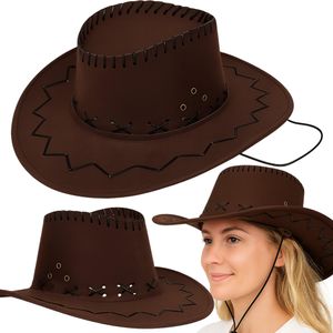 Kapelusz Kowbojski Country Western Karnawał Męski Damski Uni  Na Lato Ciemny Brązowy