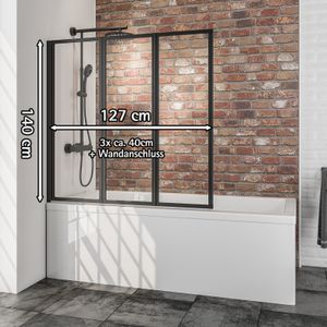 Schulte 3-teilige Duschwand zum Kleben für Badewanne, 127 x 140 cm, Mattschwarz