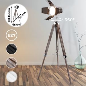 Jago® Stehlampe mit Stativ aus Holz/Verchromter Stahl/LED/Höhenverstellbar max.148cm, Industrial, Farbwahl-Stehleuchte (Antikes Holz)