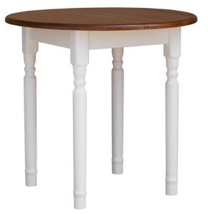Weißer Runder Tisch II aus massivem Kiefernholz mit Tischplatte in der Farbe Eiche 90 cm