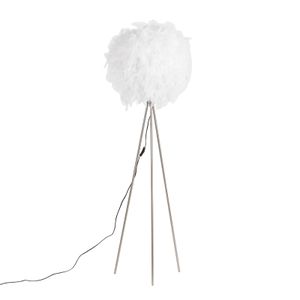 QAZQA - Modern Romantische Stehlampe weiß - Feder I Wohnzimmer I Schlafzimmer - Stahl Rund - LED geeignet E27