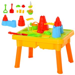 HOMCOM Kinder Sandspielzeug Sandkastentisch mit 23-tlg. Zubehör Spieltisch Strandspielzeug ab 3 Jahren PP Schlossthema 73 x 35 x 70 cm