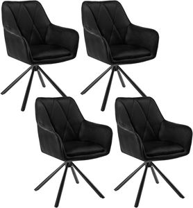 EUGAD 4×Polsterstuhl drehbar mit Armlehnen, aus Samt und Kunstleder, schwarz