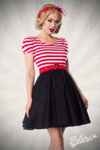 Belsira Damen Vintage Kleid Rockabilly Sommerkleid Retro 50s 60s Partykleid, Größe:L, Farbe:schwarz/weiß/rot