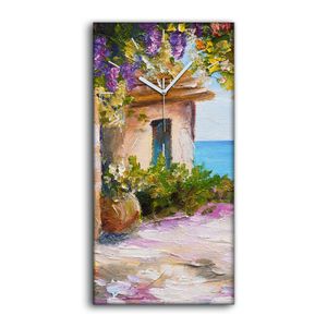 Dekor Leinwand Uhr Wandbilder 30x60 Ölgemälde Blumen Häuser Meereslandschaft - weiße Hände