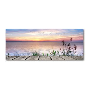 Tulup Acrylglas - Wandkunst - 125 x 50 cm - Bild auf Plexiglas® Dekorative Wand für Küche & Wohnzimmer - Landschaften - See Sonnenuntergang - Orange
