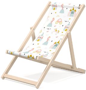 Outentin® Kinderliegestuhl Liegestuhl für Kinder aus Holz klappbar Liege Strandliege Gartenliege Sonnestuhl Sonnenliege Balkon Baby Strand, Motiv: Prinzessin
