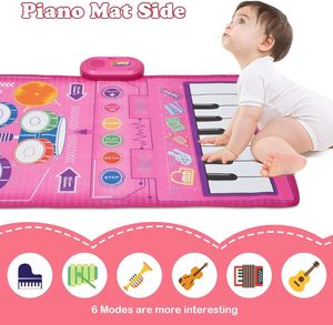Spielzeug-Klaviermatte für Babys ab 1 Jahr, 2-in-1-Klaviermatte mit 13 Musikinstrumenten, Musiktrommel und 2 Stöcken, Musiktanzmatten-Spielzeug für Ki