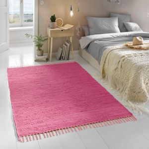 Flicken-Teppich 100% Baumwolle I Waschbarer Fleckerl mit Fransen I Esszimmer Küche Badezimmer Wohnzimmer Kinderzimmer |  Berry