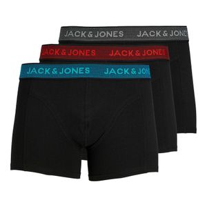 Jack & Jones Herren Boxershorts 3er Pack Waisband Trunks Shorts Baumwoll Mix Unterhose Core S M L XL XXL NEU, Farbe:Grau (Asphalt Detailhawaian Ocean And Fiery Red), Größe:M