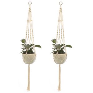 2er Set Makramee Blumenampel, Boho Deko Baumwollseil Hängeampel Blumentopf Pflanzen Halter Aufhänger für Innen Außen Decken Balkone Wanddeko