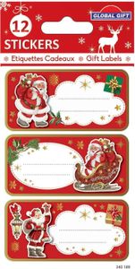 12 vianočných nálepiek - vintage Father Christmas so zlatým pokovovaním