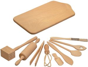Hofmeister Holzwaren 10-tlg. Kinder Koch Set Küchen Zubehör, Küchenhelfer für Puppenküche, aus Buchenholz  30101