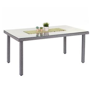 Poly-Rattan Gartentisch Chieti, Esstisch Tisch mit Glasplatte, 160x90x74cm  grau