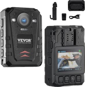 VEVOR 1440P HD policajná telová kamera, 64 GB telová kamera s audio-video záznamom obrazu, vstavaná 3500 mAh batéria, 2,0" LCD displej, infračervené nočné videnie, vodotesná GPS osobná telová kamera pre orgány činné v trestnom konaní